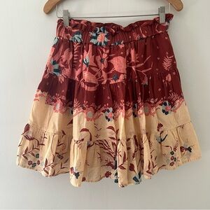 Othilia Anthropologie Skirt Tiered Floral Maroon Cream Size Small 100% Cotton